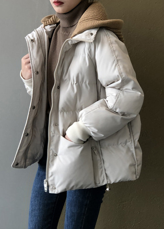 Manteau d'hiver en coton fin avec poches à capuche beige biologique AF1070 