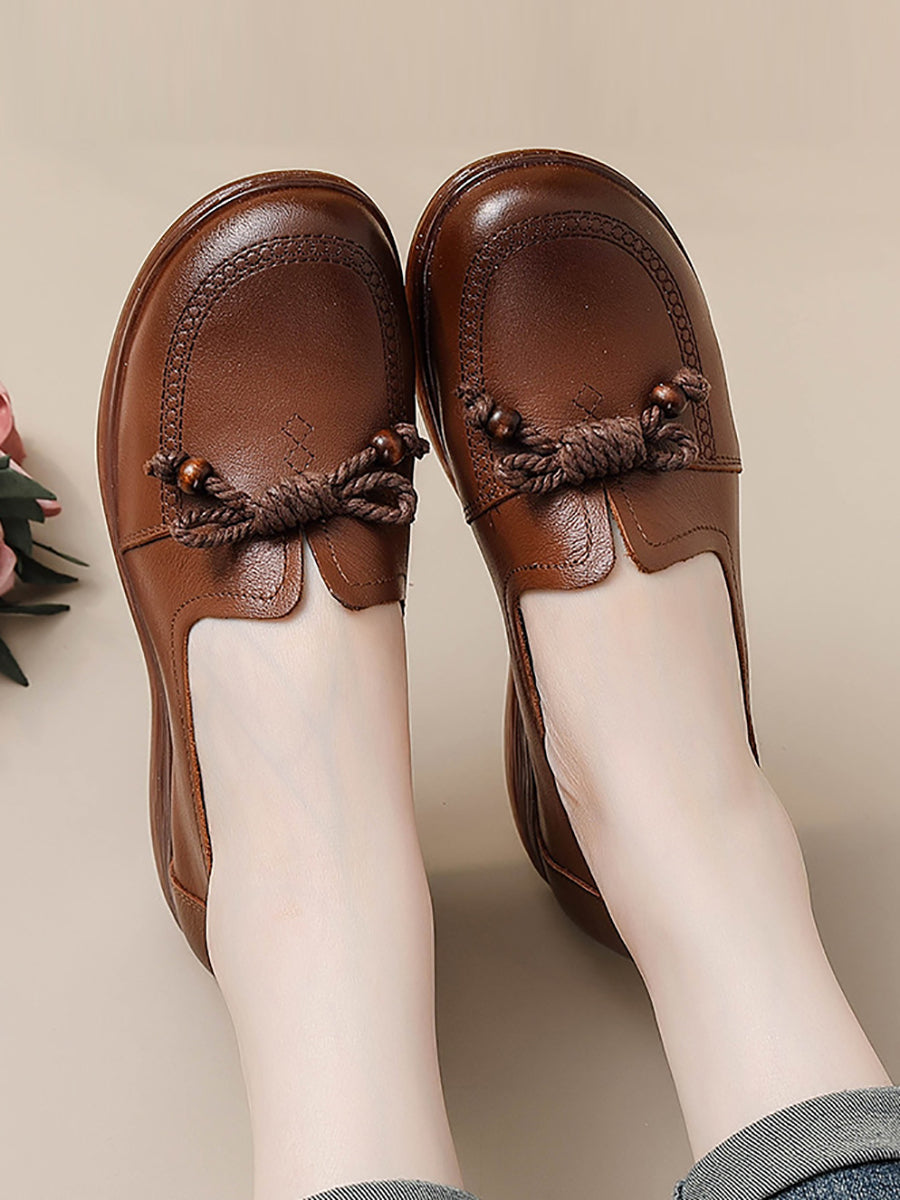 Women Autumn Genuine Leather Solid Platform Shoes AT1037