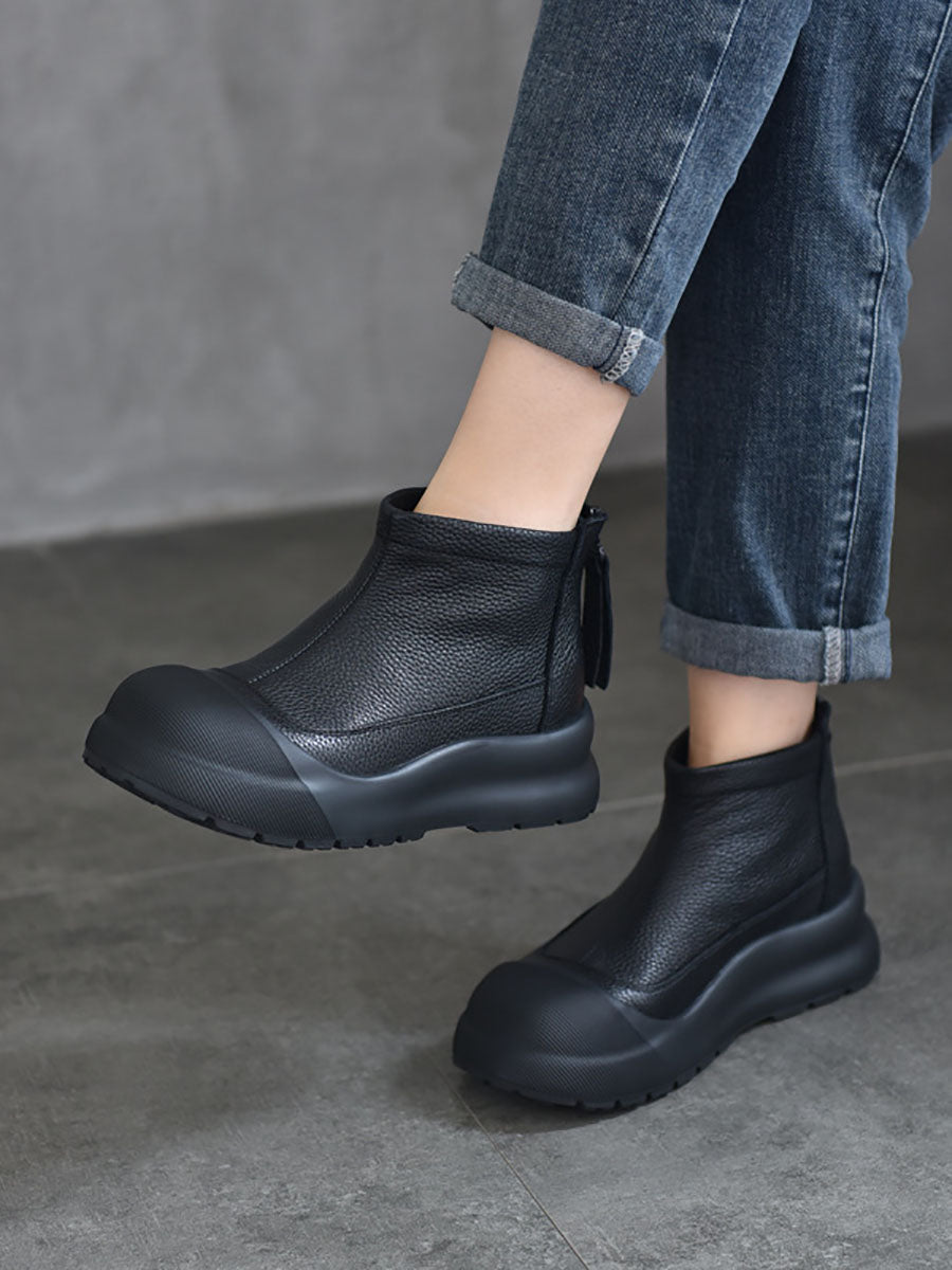 Bottines à plateforme solides en cuir véritable pour femmes WG036