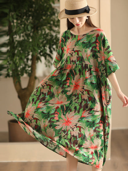 Robe ample en lin à fleurs vintage pour femme FD043