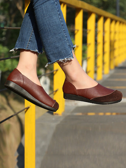 Frauen Sommer Echtes Leder Gespleißt Flache Schuhe AT1043