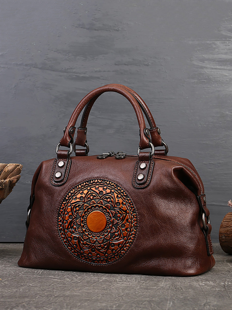 Women Leather Flower Spliced Capacity Hand Bag Shoulder Bag AX1007