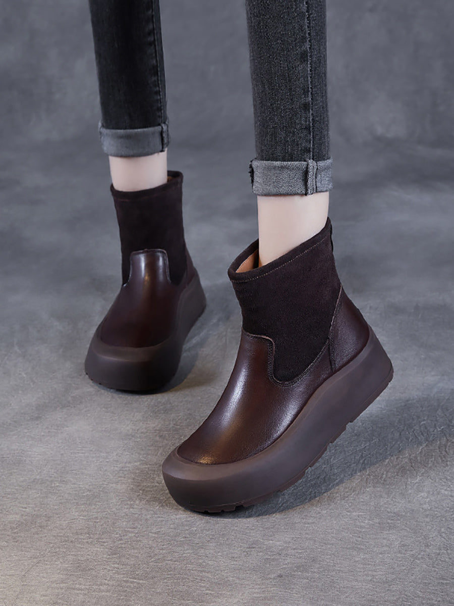 Bottines à plateforme en cuir véritable pour femme QU016