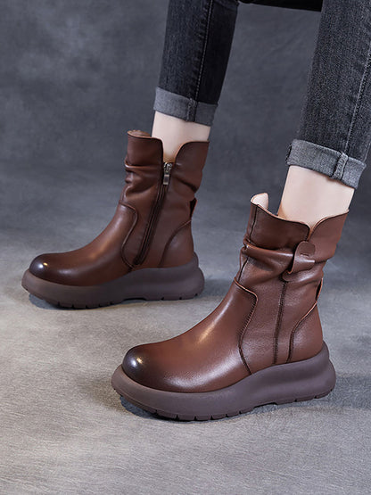 Bottes d'hiver à talons bas en cuir véritable pour femmes AX1045