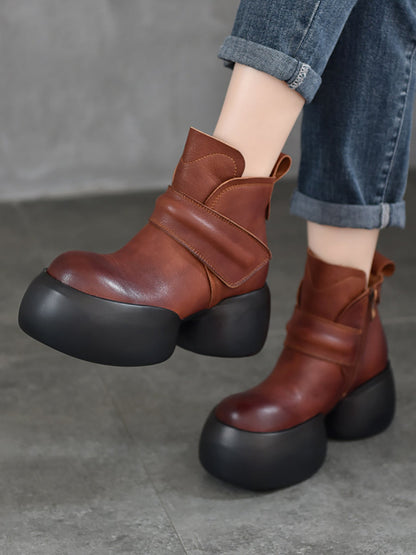 Bottines à plateforme en cuir véritable souple pour femmes WG008