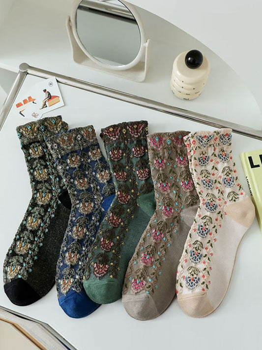 5 Paar Damen Artsy Blumen Jacquard Socken AX1028