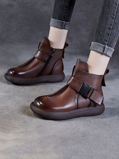 Women Winter Soft Leather Spliced Solid Flat Boots BA1025