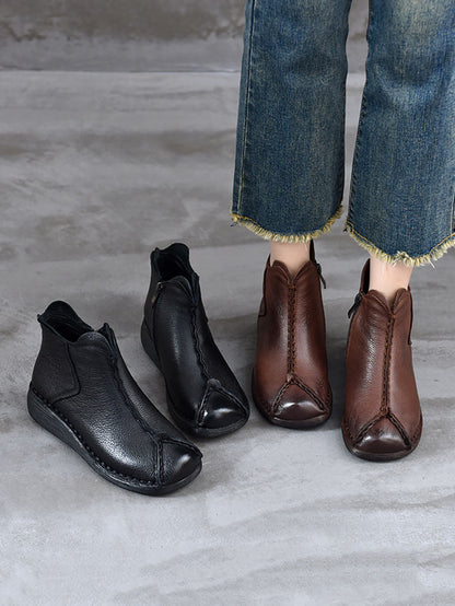 Bottes à talons bas en cuir véritable vintage pour femmes AV1073