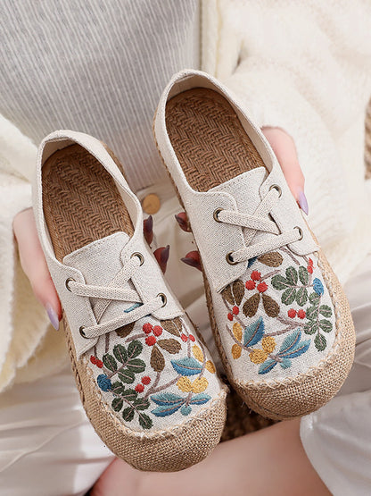 Frauen Sommer Vintage Blume Stickerei Leinen Tuch Schuhe AT1068