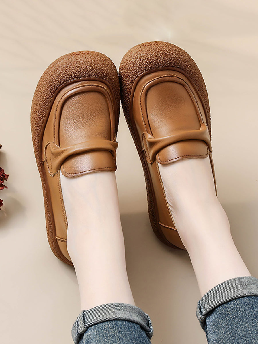 Women Casual Summer Soft Leather Solid Flat Shoes AT1056