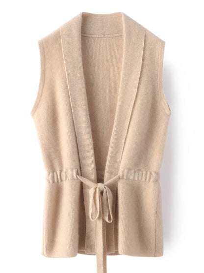 Women Casual Wool Solid V-Neck Strap Knit Vest AX1029