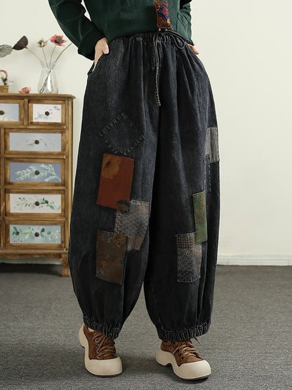 Women Autumn Patch Spliced Denim Harem Pants AI1053