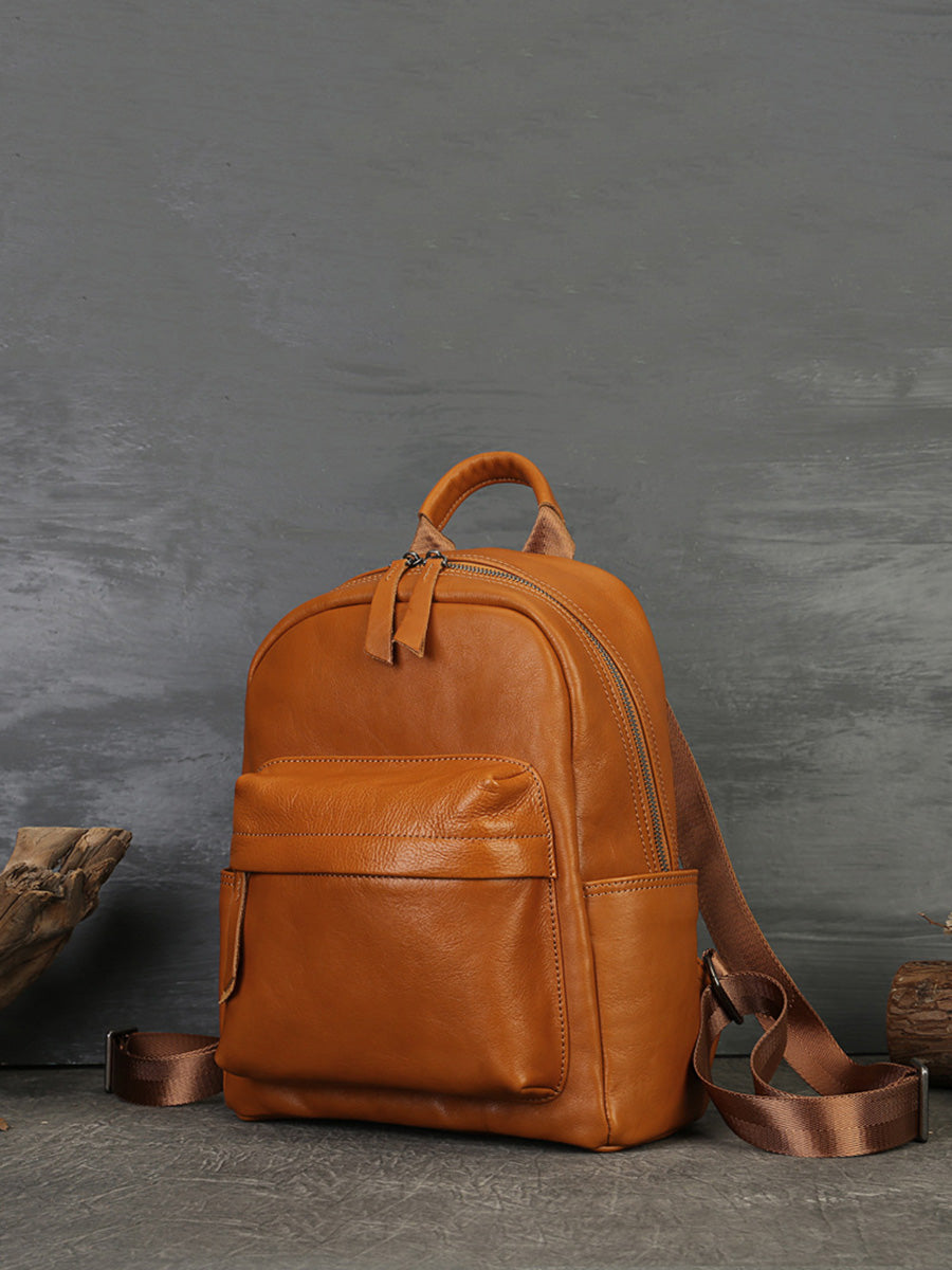 Women Casual Soft Leather Pure Color Backpack AK1044