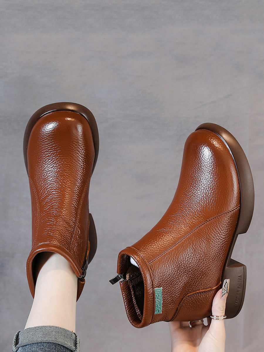 Women Vintage Commute Leather Zipper Mid-Heel Boots AH1065