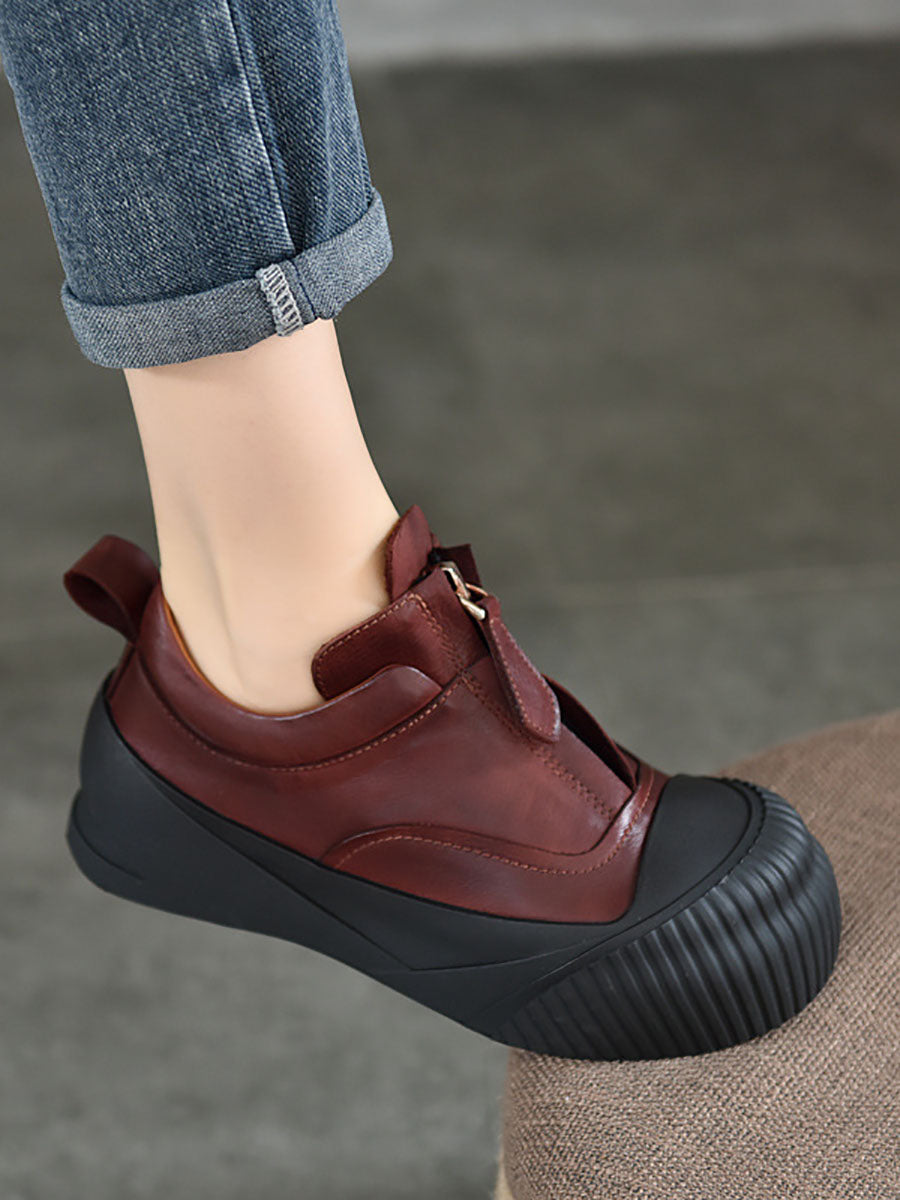 Damen Casual Echtleder Reißverschluss Plateauschuhe WG035