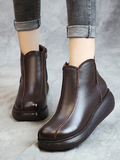 Damen Vintage Echtes Leder Gespleißt Flache Stiefel AH1088