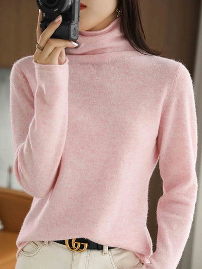 Pull col roulé 100 % laine pour femme, couleur unie, automne BA1009 