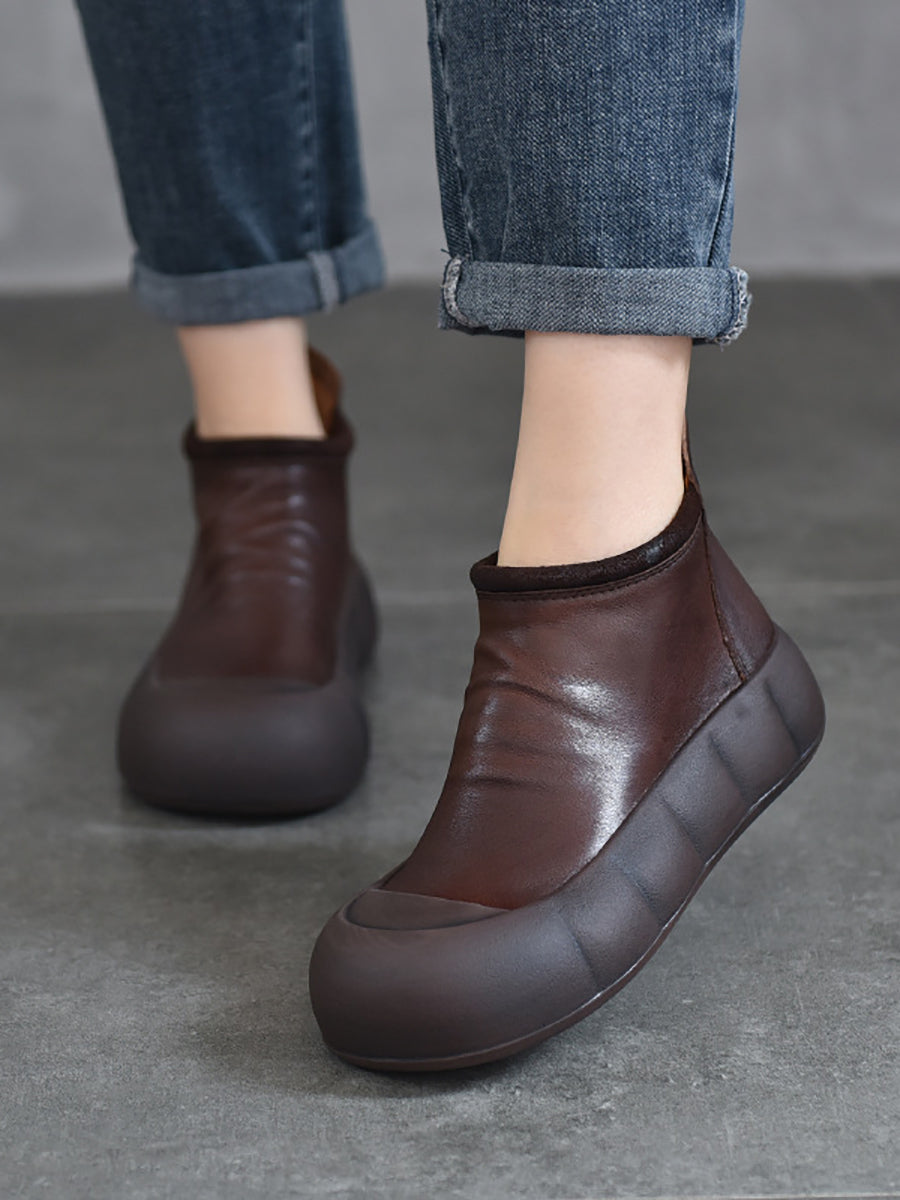 Women Vintage Autumn Soft Leather Platform Boots AS1017