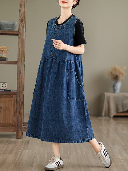 Women Casual Summer Solid Denim Vest Dress BN1012