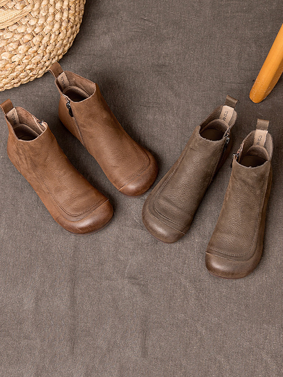 Bottes d'hiver en cuir à talons bas avec fermeture éclair pour femmes AH1090