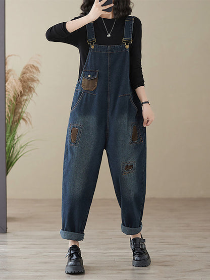 Frauen Herbst Retro Patchwork Denim Tasche Overalls AI1048 