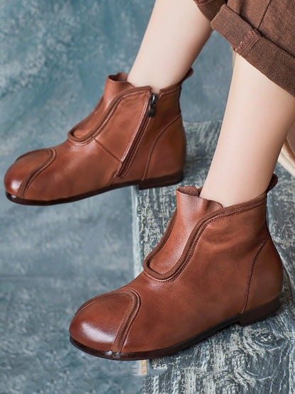 Bottines à talon bas en cuir véritable pour femmes AH1064