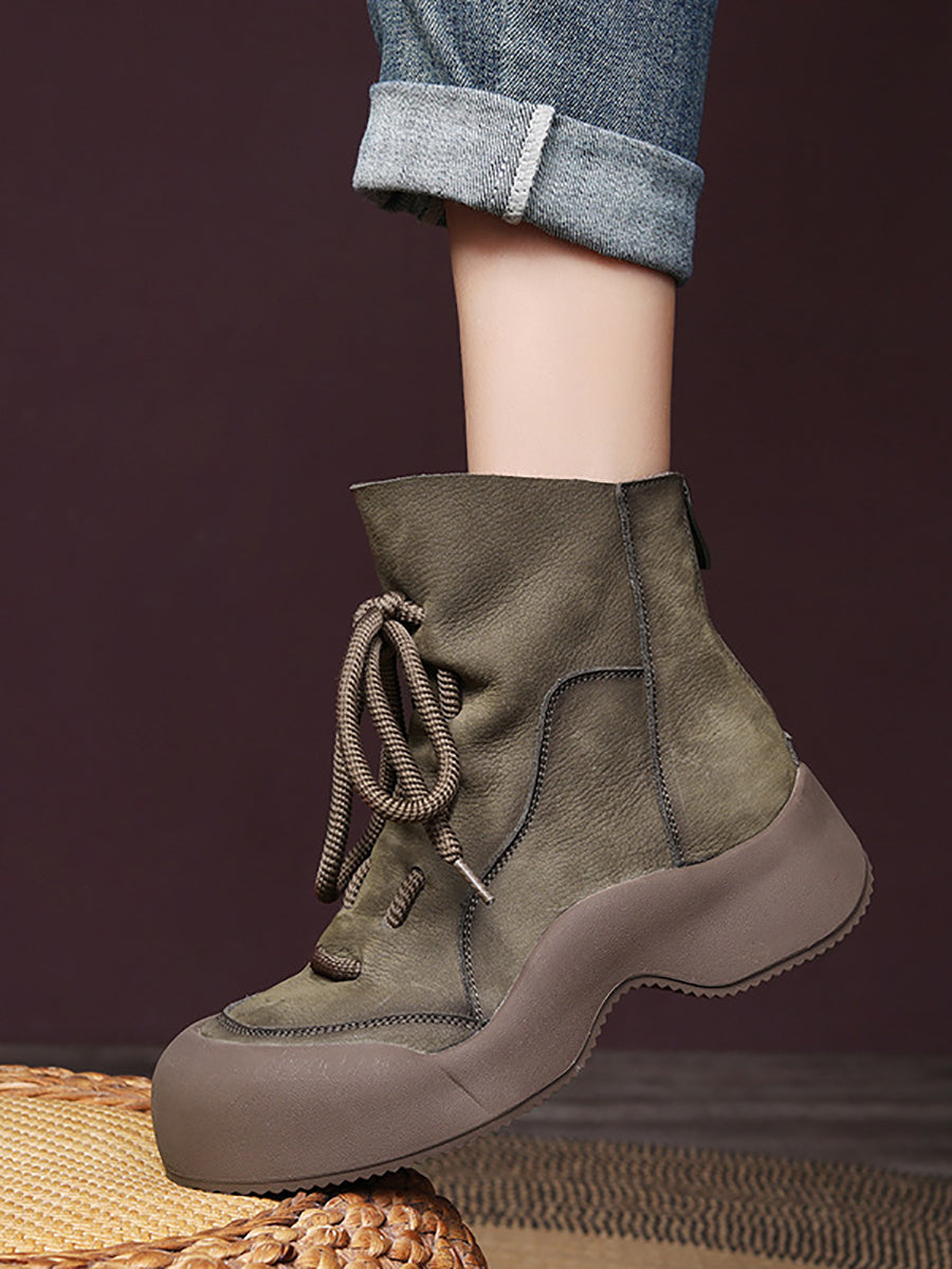 Bottes d'hiver à plateforme épissées en cuir souple vintage pour femmes WG001