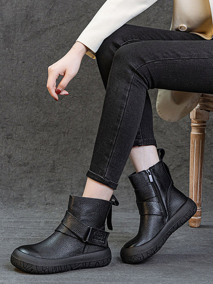 Bottines plates vintage en cuir véritable pour femmes AV1039