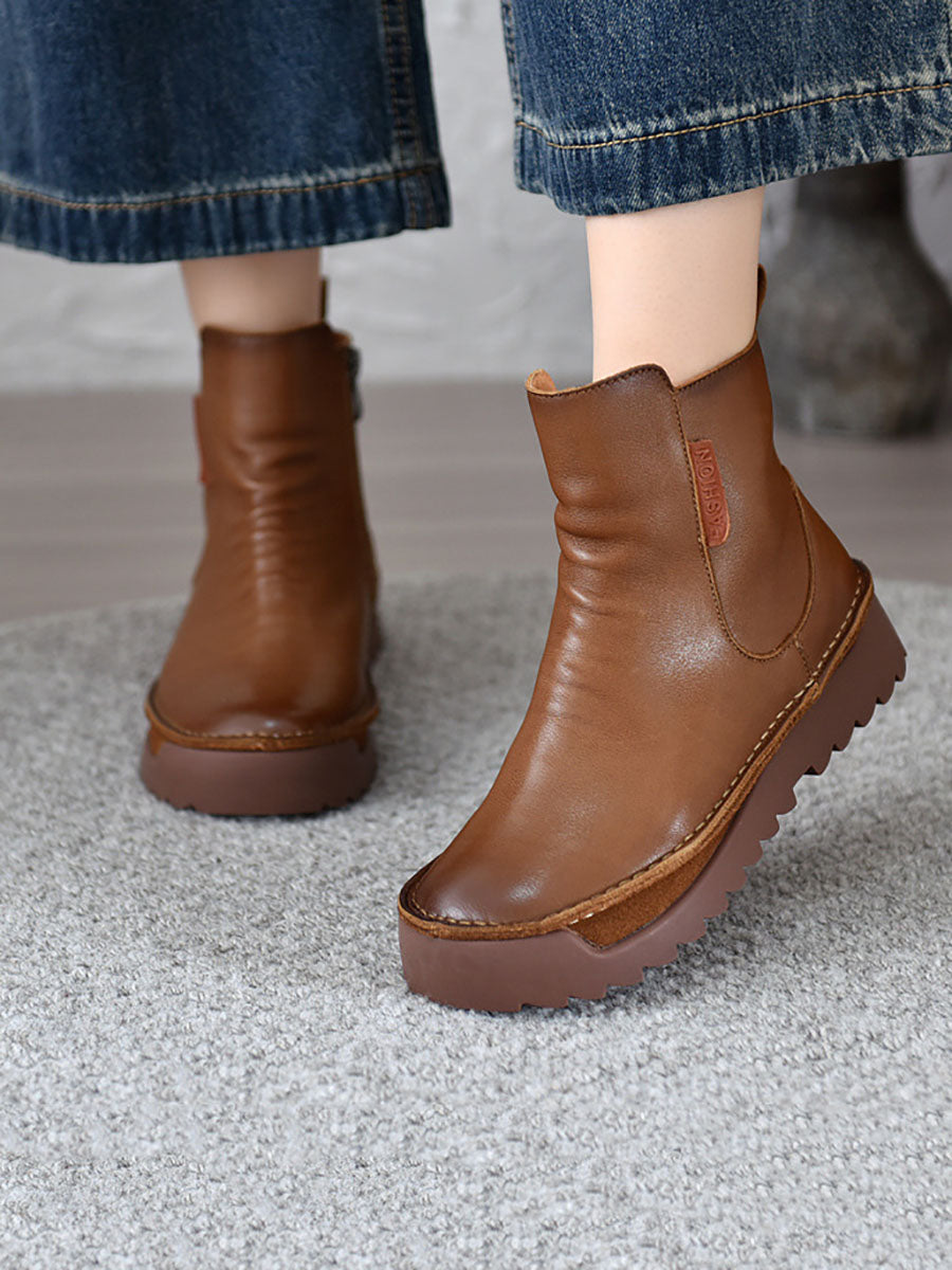 Women Autumn Vintage Leather Spliced Ankle Boots BA1013