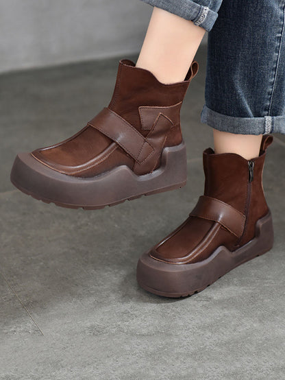 Bottes à plateforme épissées en cuir véritable pour femmes AV1064