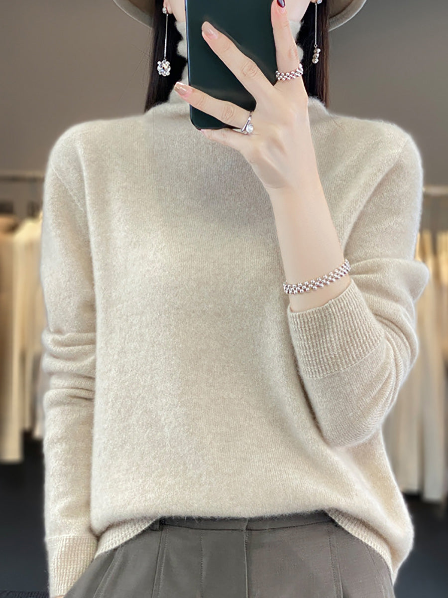 Women Autumn Turtleneck 100%Wool Soft Solid Sweater BA1037