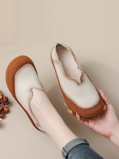 Women Summer Solid Soft Genuine Leather Flat Shoes CX042