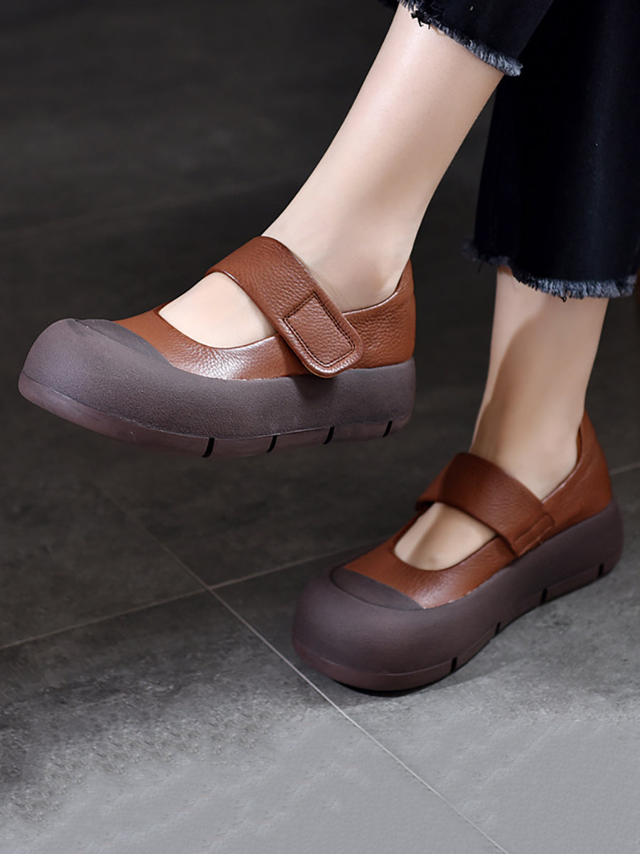 Women Summer Casual Leather Colorblock Flat Shoes CV1012