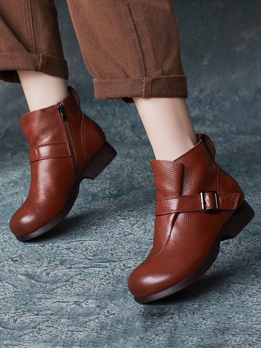 Bottines d'hiver décontractées en cuir souple pour femmes BA1044