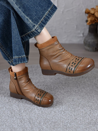 Bottines à talons bas en cuir vintage pour femmes AV1074