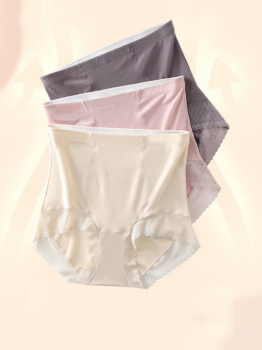 3 Paar Damen-Unterhosen mit Spitzenbesatz und hoher Taille BA1030