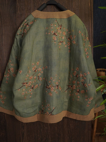 Women Autumn Ethnic Colorblock Flower Linen Short Coat AH1045