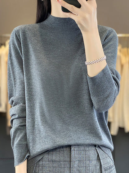 Women Autumn Knit Warm Half-Turtleneck Sweater WU019