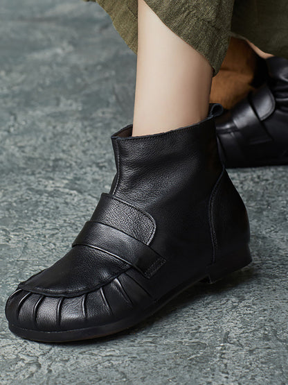 Women Vintage Winter Genuine Leather Spliced Ankle Boots QU001