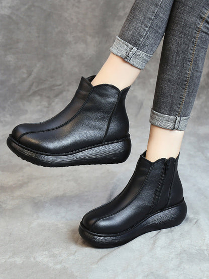 Damen Vintage Echtes Leder Gespleißt Flache Stiefel AH1088