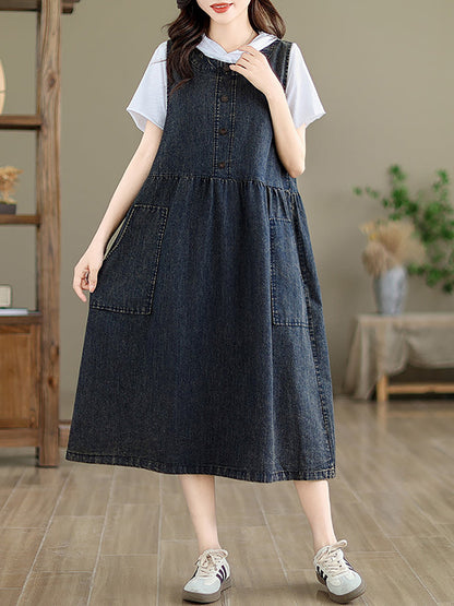 Women Casual Summer Solid Denim Vest Dress BN1012