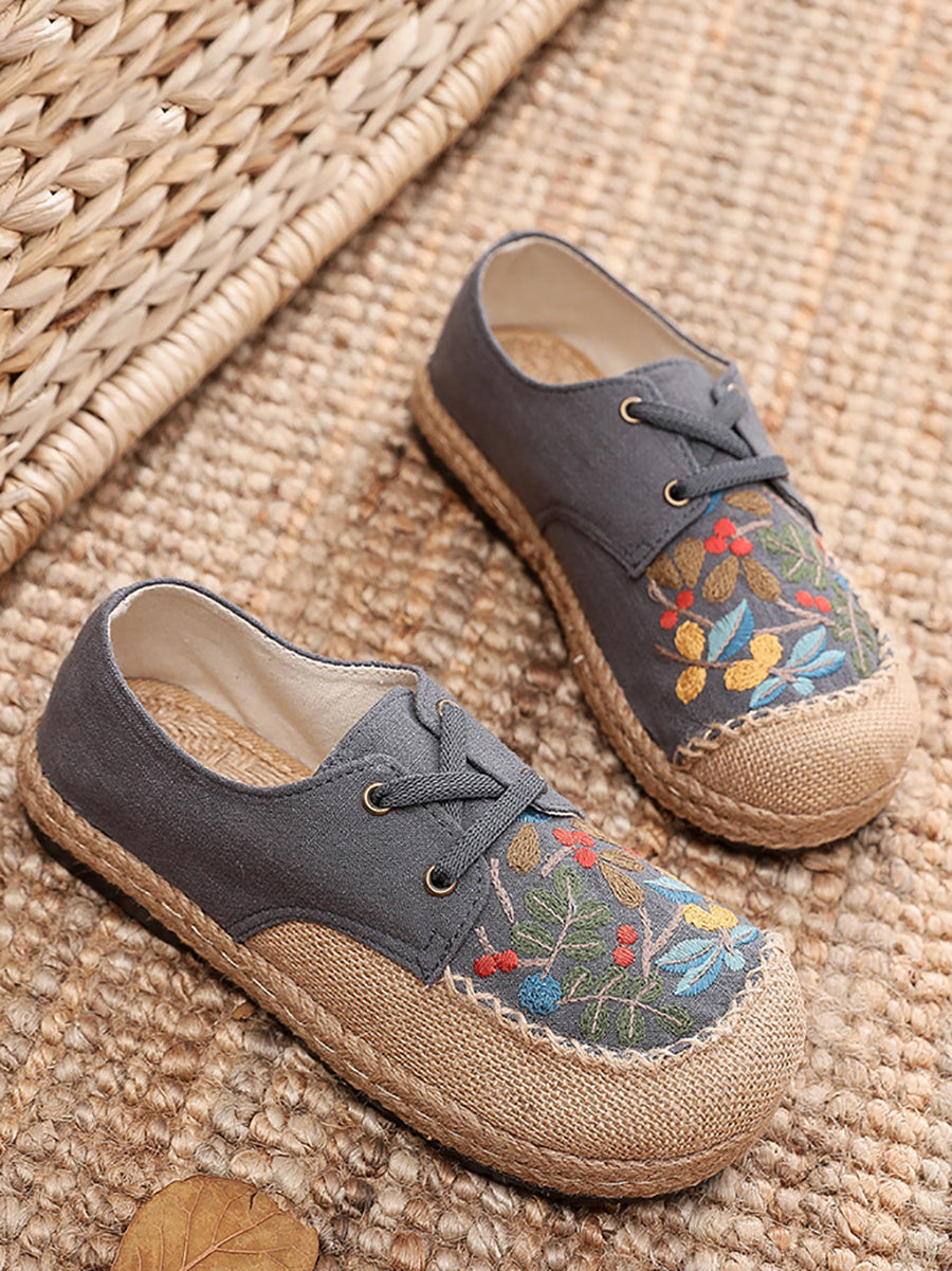 Frauen Sommer Vintage Blume Stickerei Leinen Tuch Schuhe AT1068