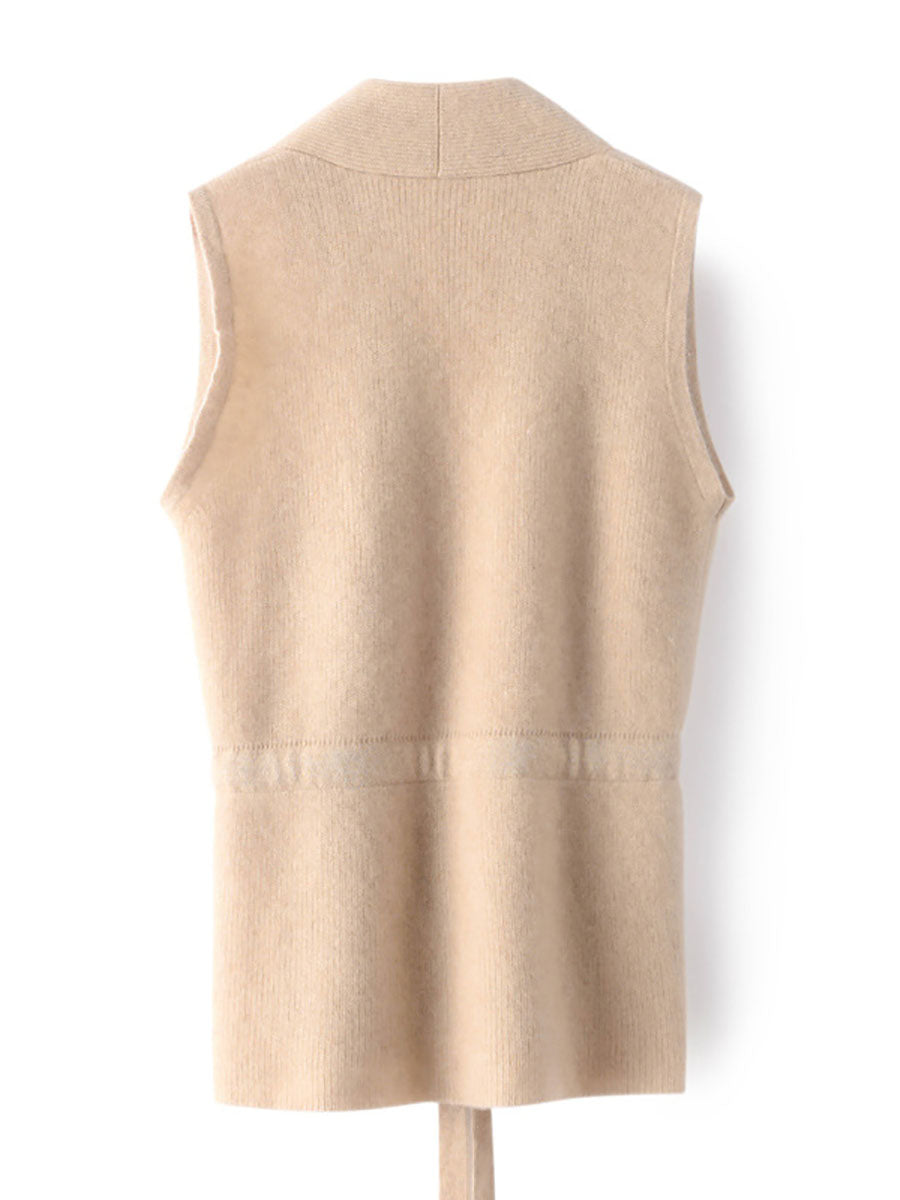 Women Casual Wool Solid V-Neck Strap Knit Vest AX1029