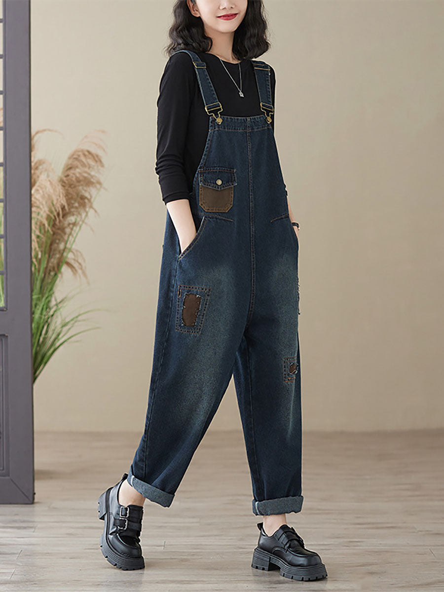 Frauen Herbst Retro Patchwork Denim Tasche Overalls AI1048 