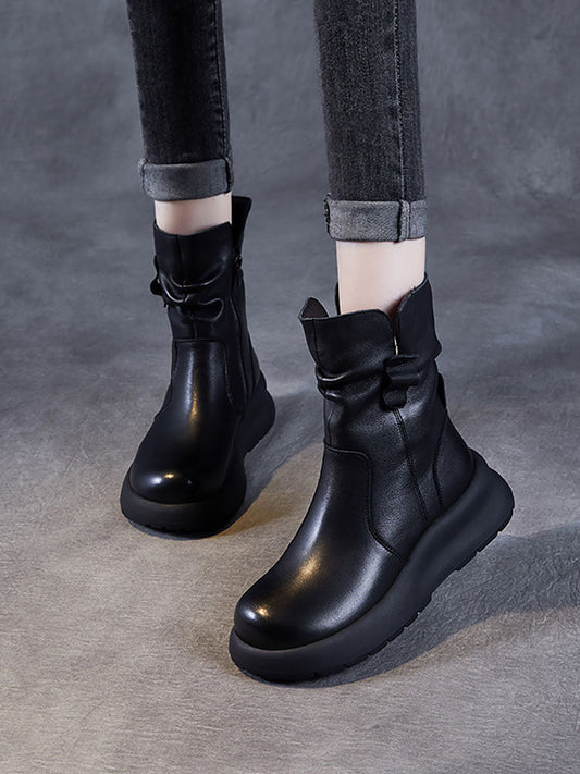 Bottes d'hiver à talons bas en cuir véritable pour femmes AX1045