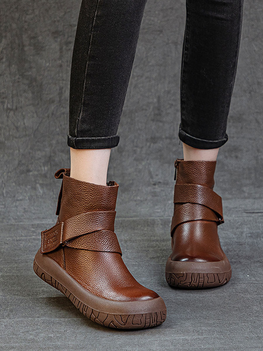 Bottines plates vintage en cuir véritable pour femmes AV1039