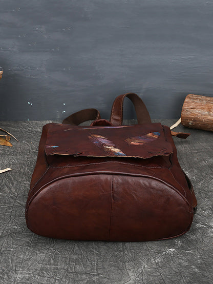 Damen Vintage Leder Rucksack mit Federprägung AH1089