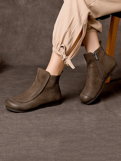 Women Winter Leather SPliced Zipper Low Heel Boots AH1090