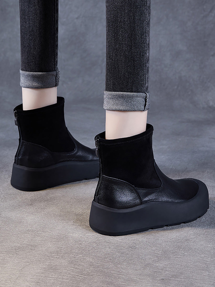 Bottines à plateforme en cuir véritable pour femme QU016