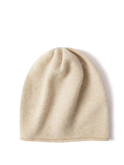 Women Casual Solid Hemming 100%Cashmere Knit Hat BA1068